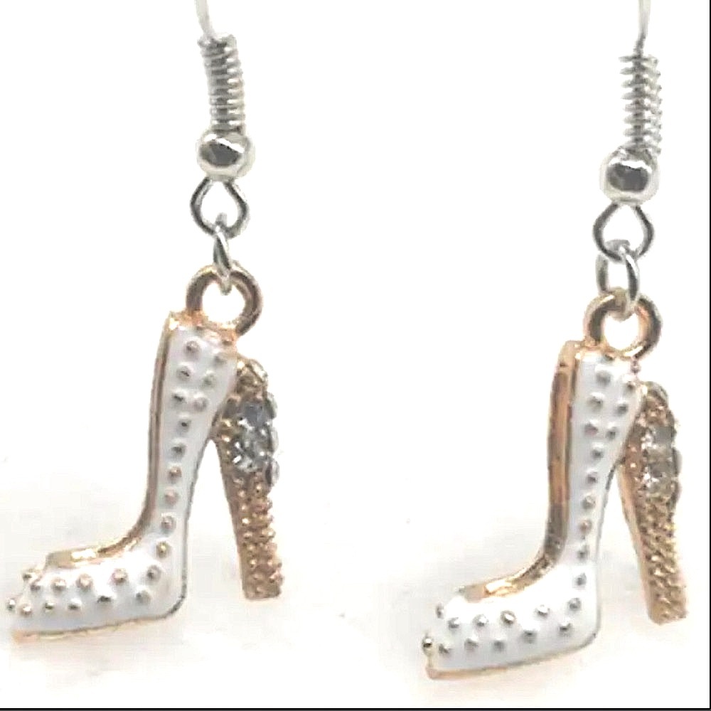 Crystal Rhinestone High Heel dangle Earrings Platform Stiletto 1.5” White - Picture 11 of 13